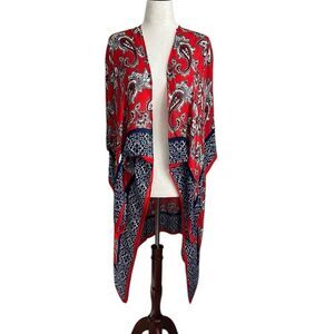 Express Women’s Floral Print Striped Slip-On Draped Shawl Boho Red Blue Size OS